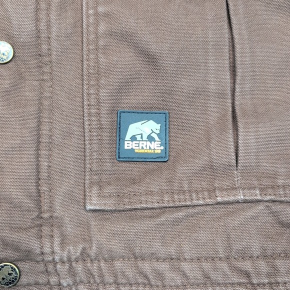Berne Jacket Mens L Brown Hood Canvas Barn Chore Coat Work Pockets Farmer Seed - Picture 11 of 16
